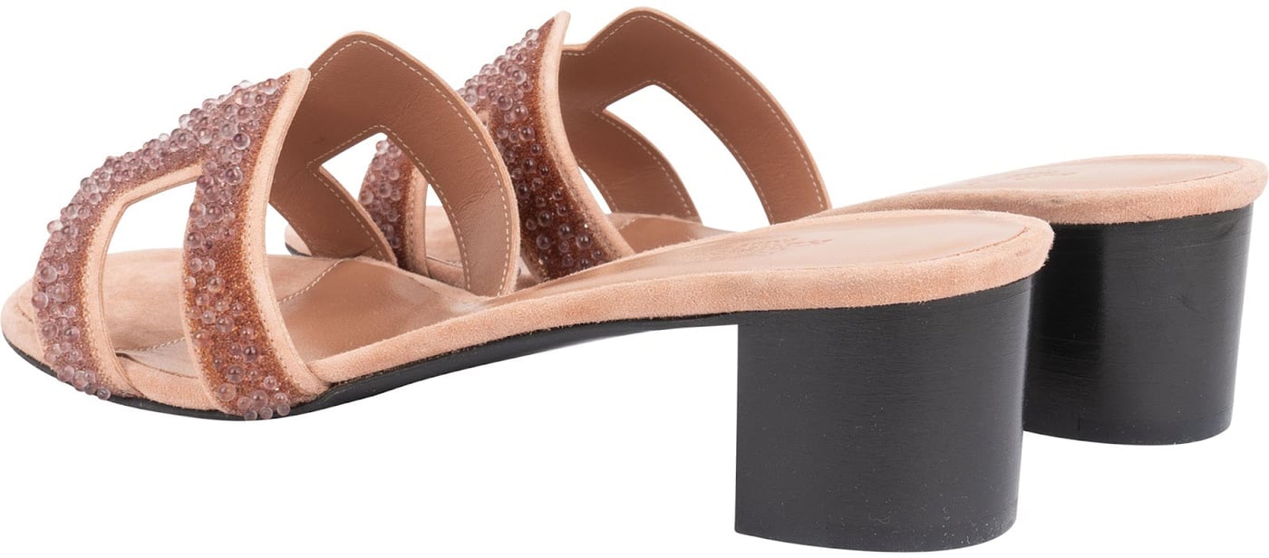 Hermès Pink Leather & Suede Beaded Oasis Sandals (40)