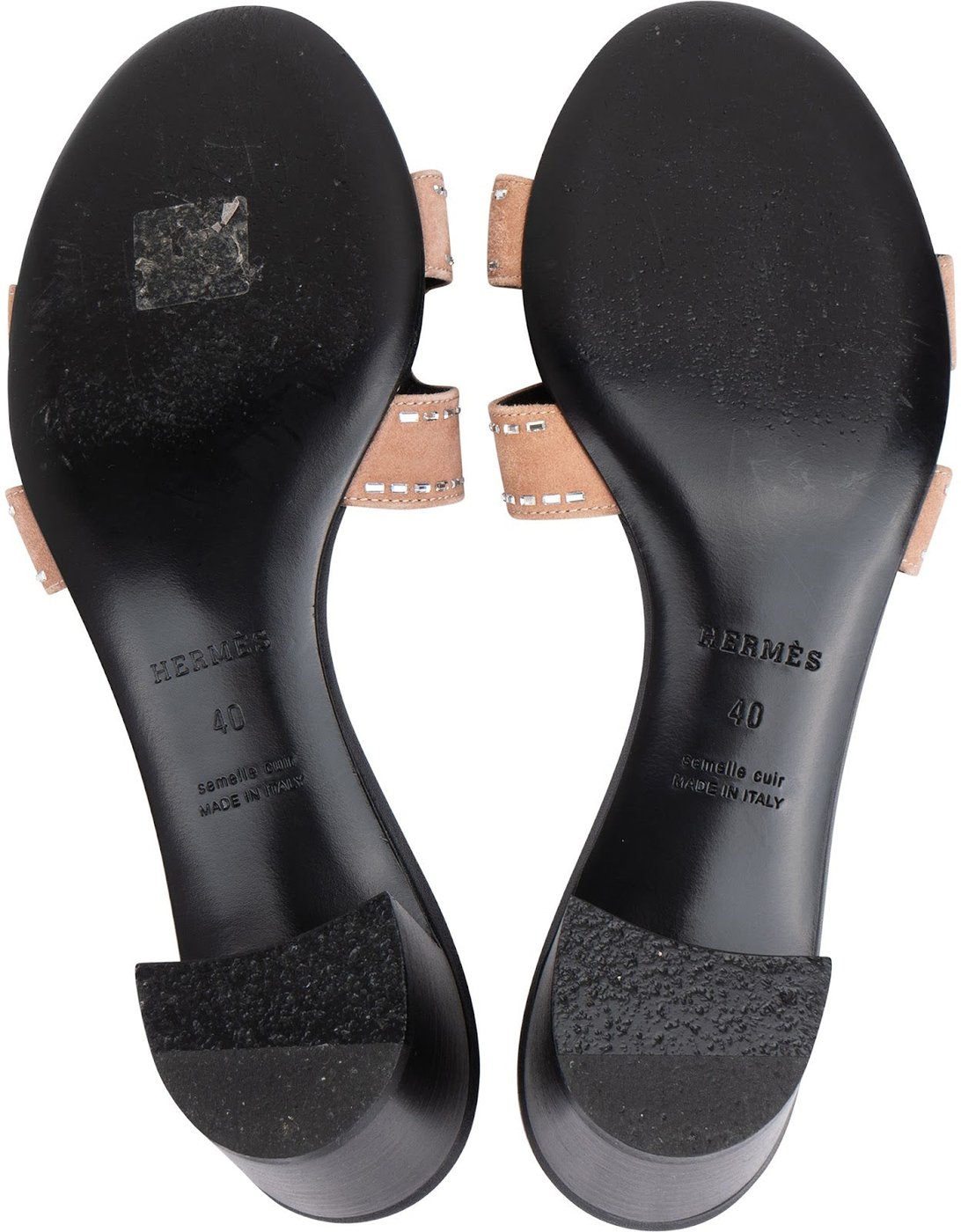 Hermès Black Leather Pink Beaded Suede Oasis Sandals (40)