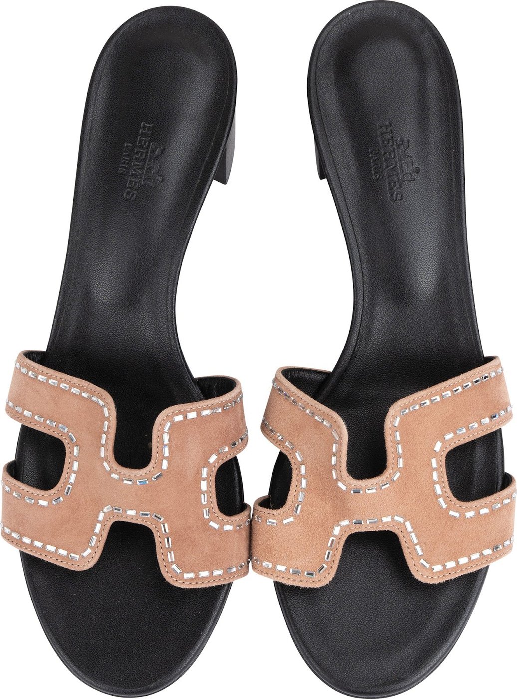Hermès Black Leather Pink Beaded Suede Oasis Sandals (40)