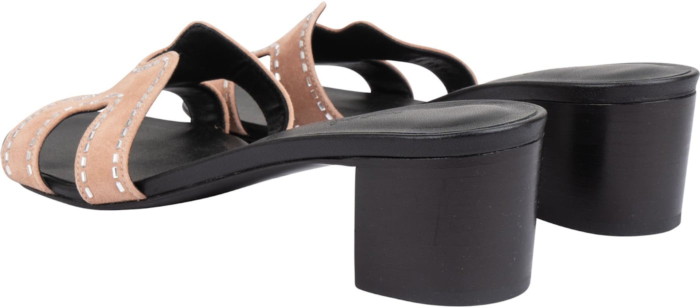 Hermès Black Leather Pink Beaded Suede Oasis Sandals (40)