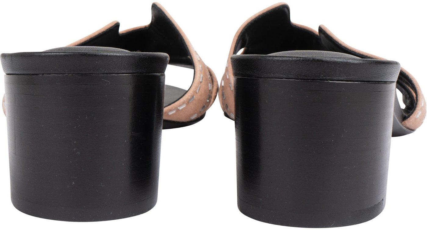 Hermès Black Leather Pink Beaded Suede Oasis Sandals (40)
