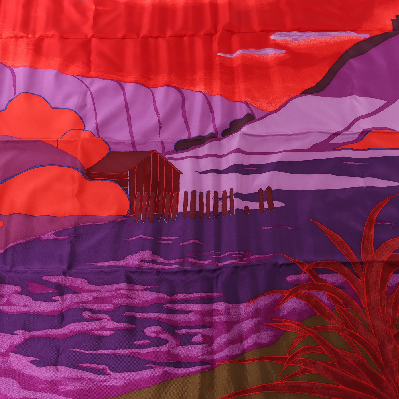 Hermès Carré 90 "AU BOUT DU MONDE" Silk handkerchief in Purple x Red