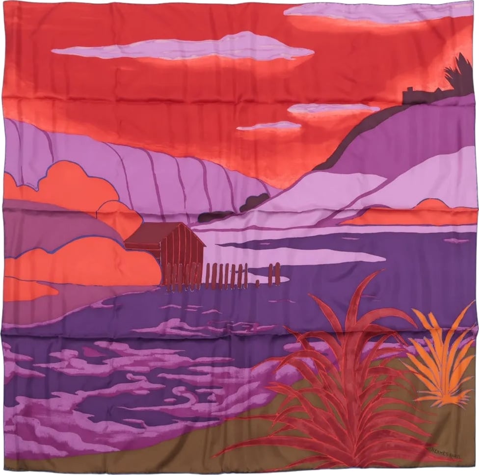 Hermès Carré 90 "AU BOUT DU MONDE" Silk handkerchief in Purple x Red