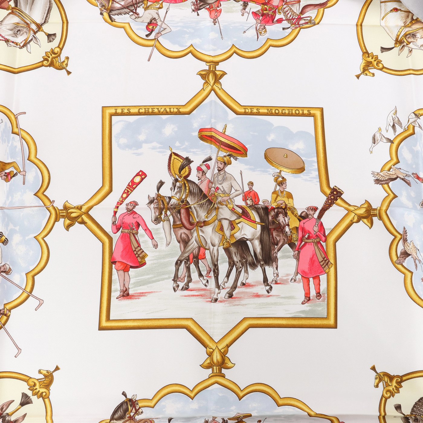 Hermès Carré 90 "LES CHEVAUX DES MOGHOLS" Silk handkerchief in Gray
