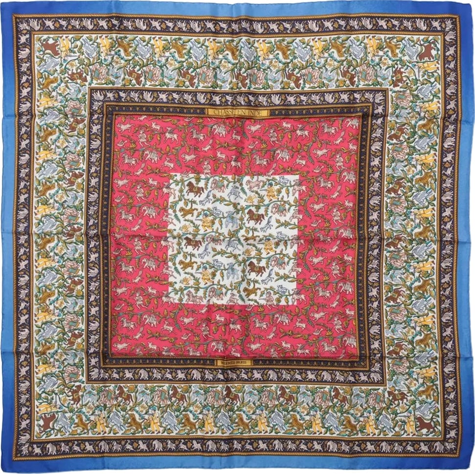 Hermès Carré 90 "CHASSE en INDE" Silk handkerchief in Blue