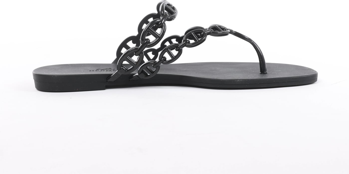 Hermès Island Rubber Chaîne d'Ancre Sandals in Black 241051Z, Size EU 39