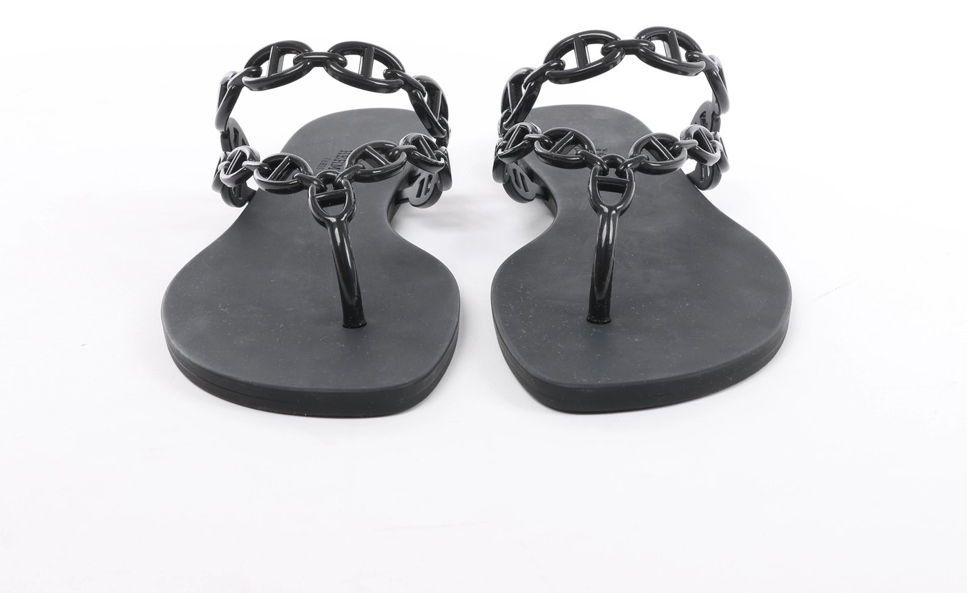 Hermès Island Rubber Chaîne d'Ancre Sandals in Black 241051Z, Size EU 39
