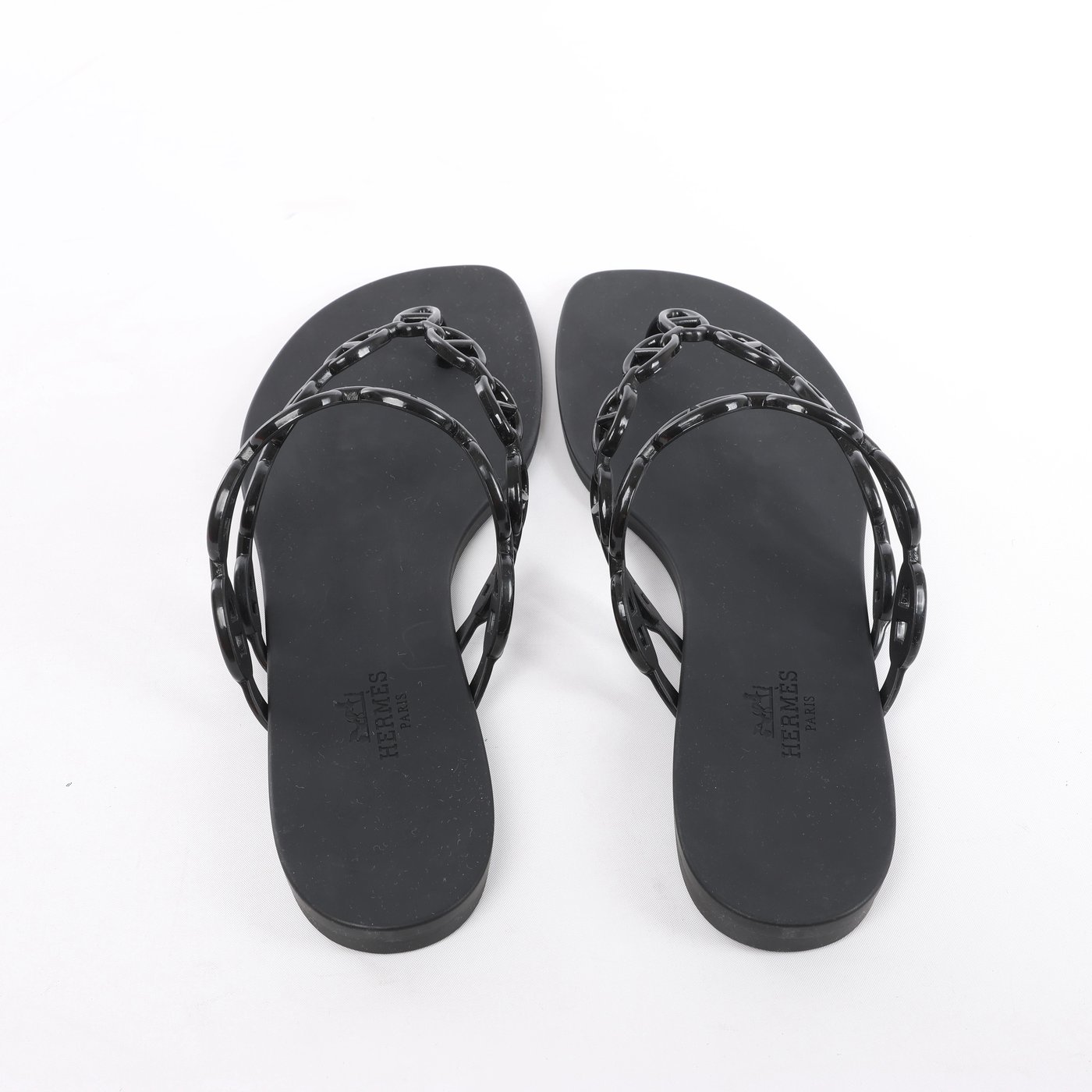 Hermès Island Rubber Chaîne d'Ancre Sandals in Black 241051Z, Size EU 39