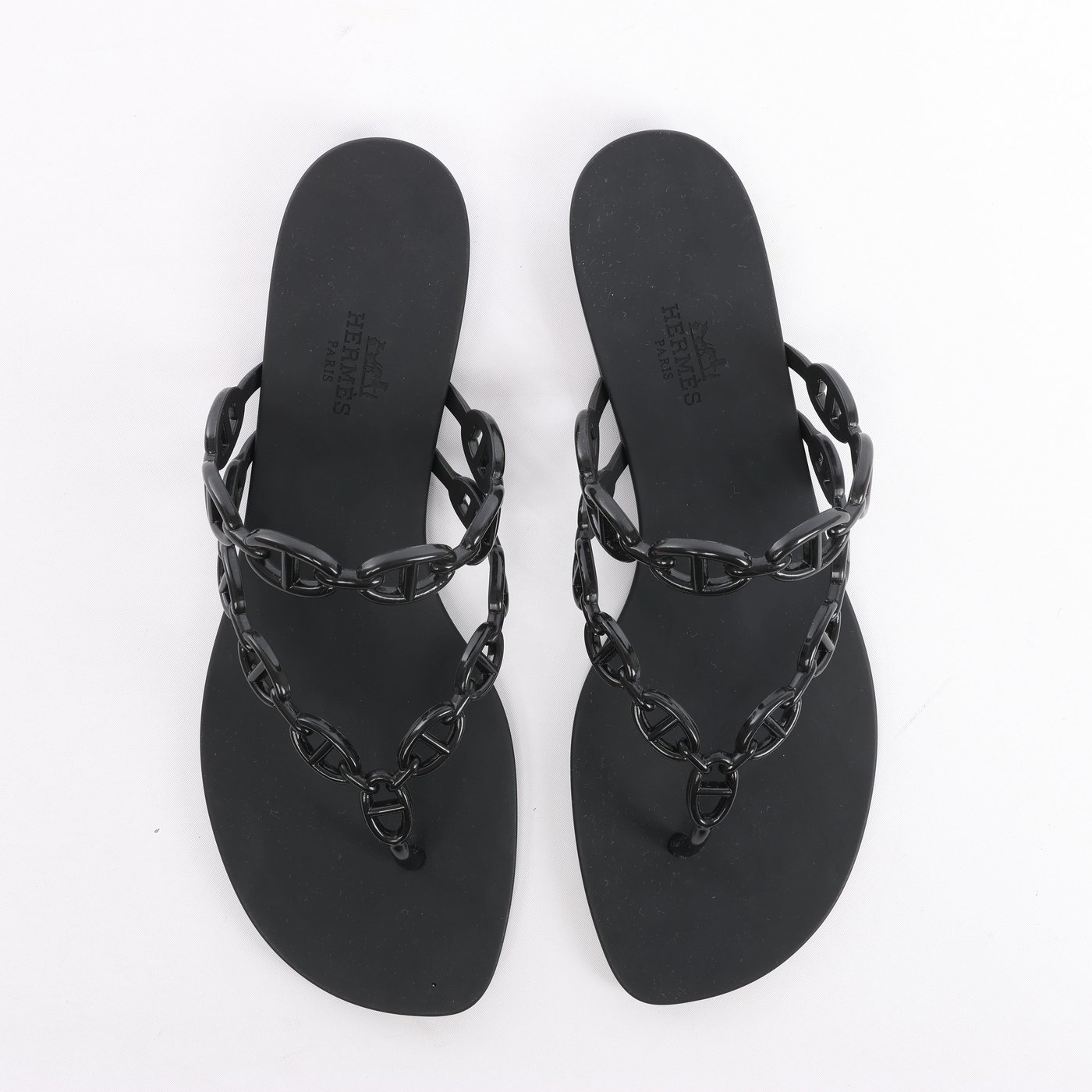 Hermès Island Rubber Chaîne d'Ancre Sandals in Black 241051Z, Size EU 39