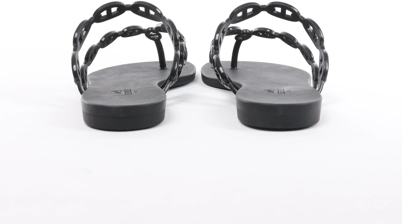 Hermès Island Rubber Chaîne d'Ancre Sandals in Black 241051Z, Size EU 39