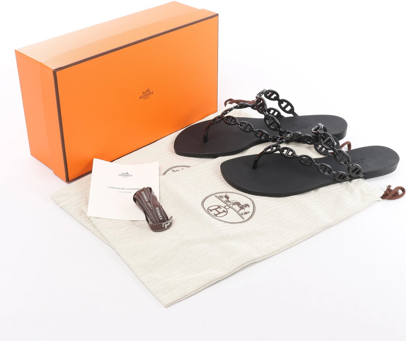Hermès Island Rubber Chaîne d'Ancre Sandals in Black 241051Z, Size EU 39