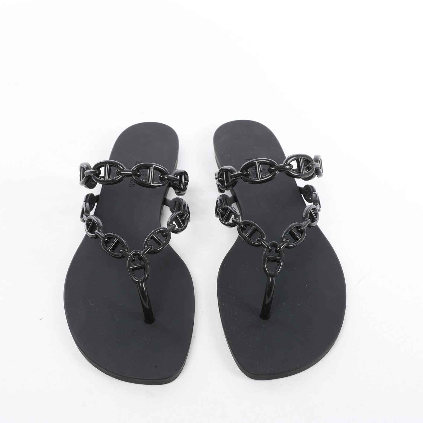 Hermès Island Rubber Chaîne d'Ancre Sandals in Black 241051Z, Size EU 39