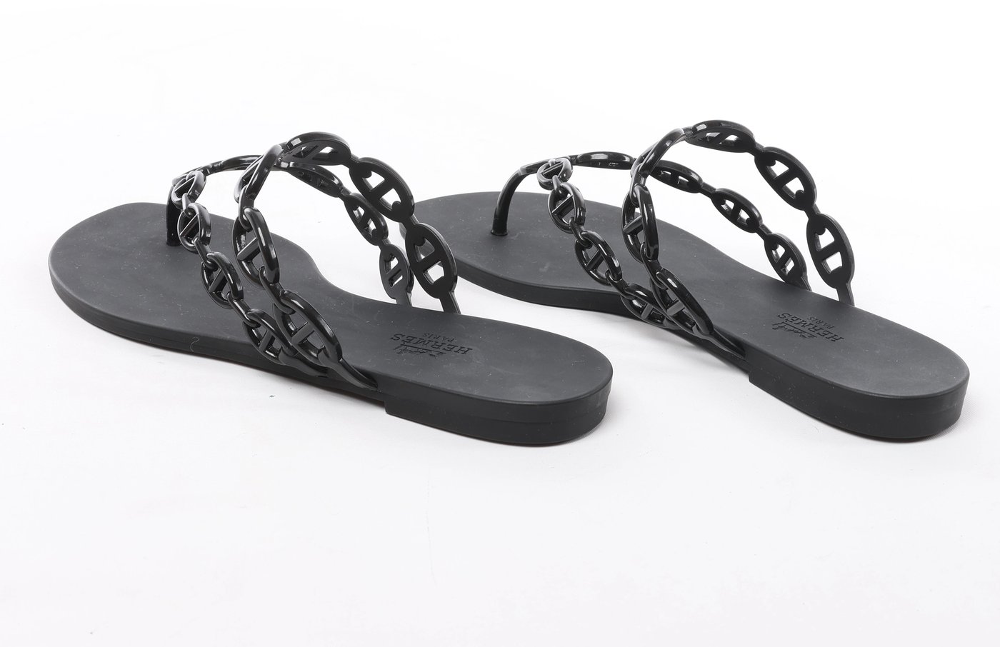 Hermès Island Rubber Chaîne d'Ancre Sandals in Black 241051Z, Size EU 39