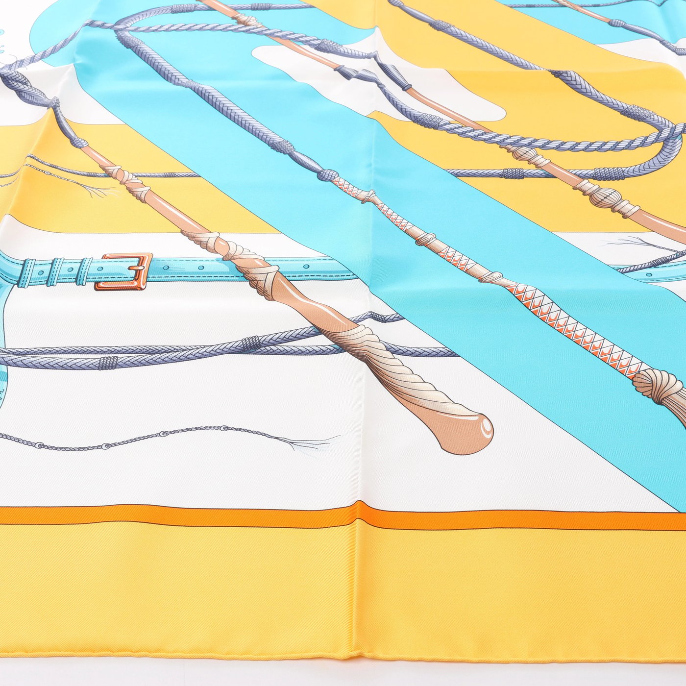 Hermès Carré 90 "Clic Clac" Scarf Silk in Blue x Yellow
