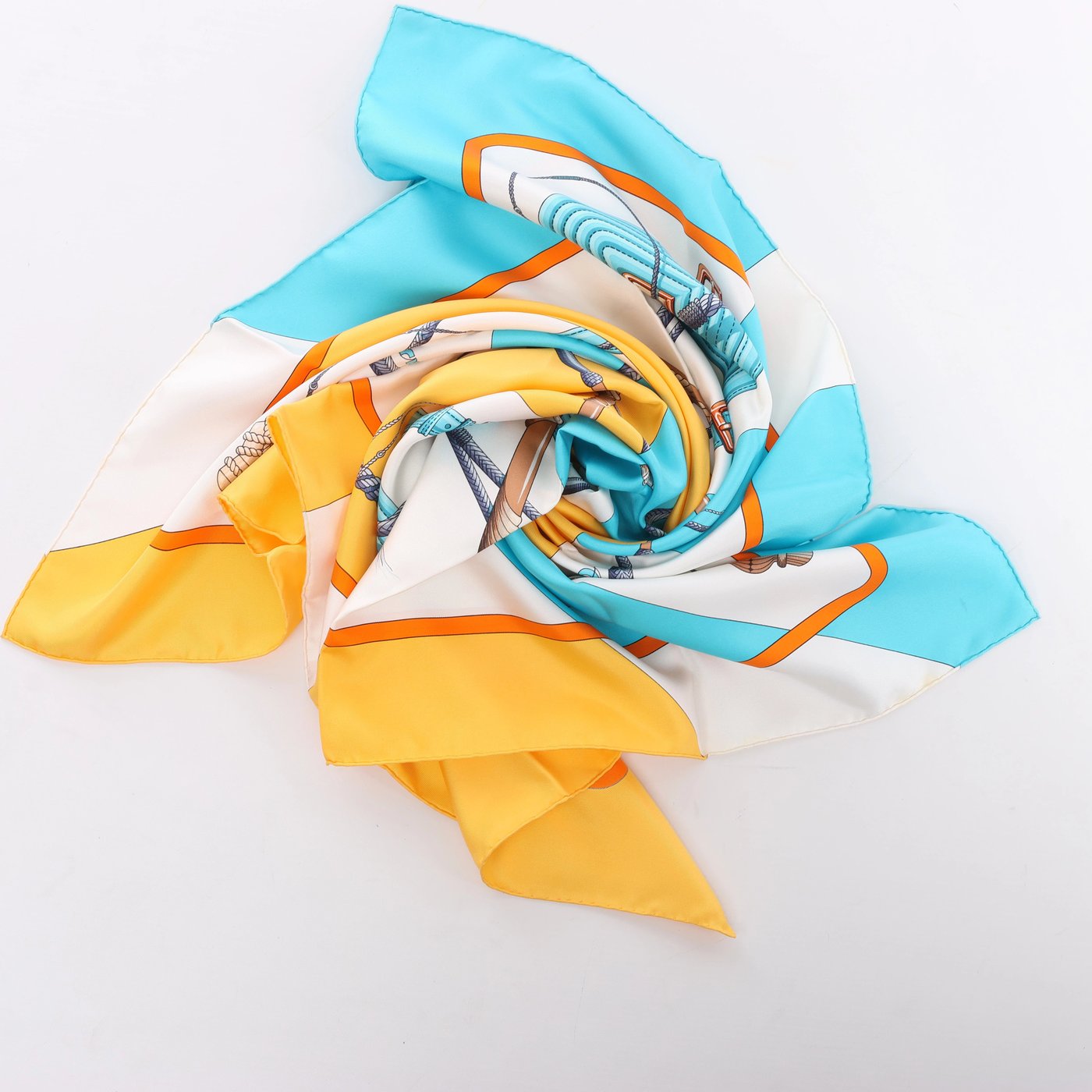 Hermès Carré 90 "Clic Clac" Scarf Silk in Blue x Yellow