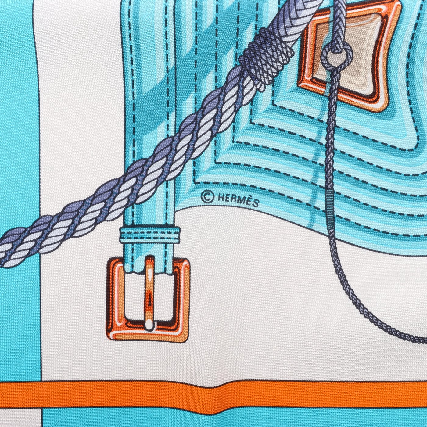 Hermès Carré 90 "Clic Clac" Scarf Silk in Blue x Yellow