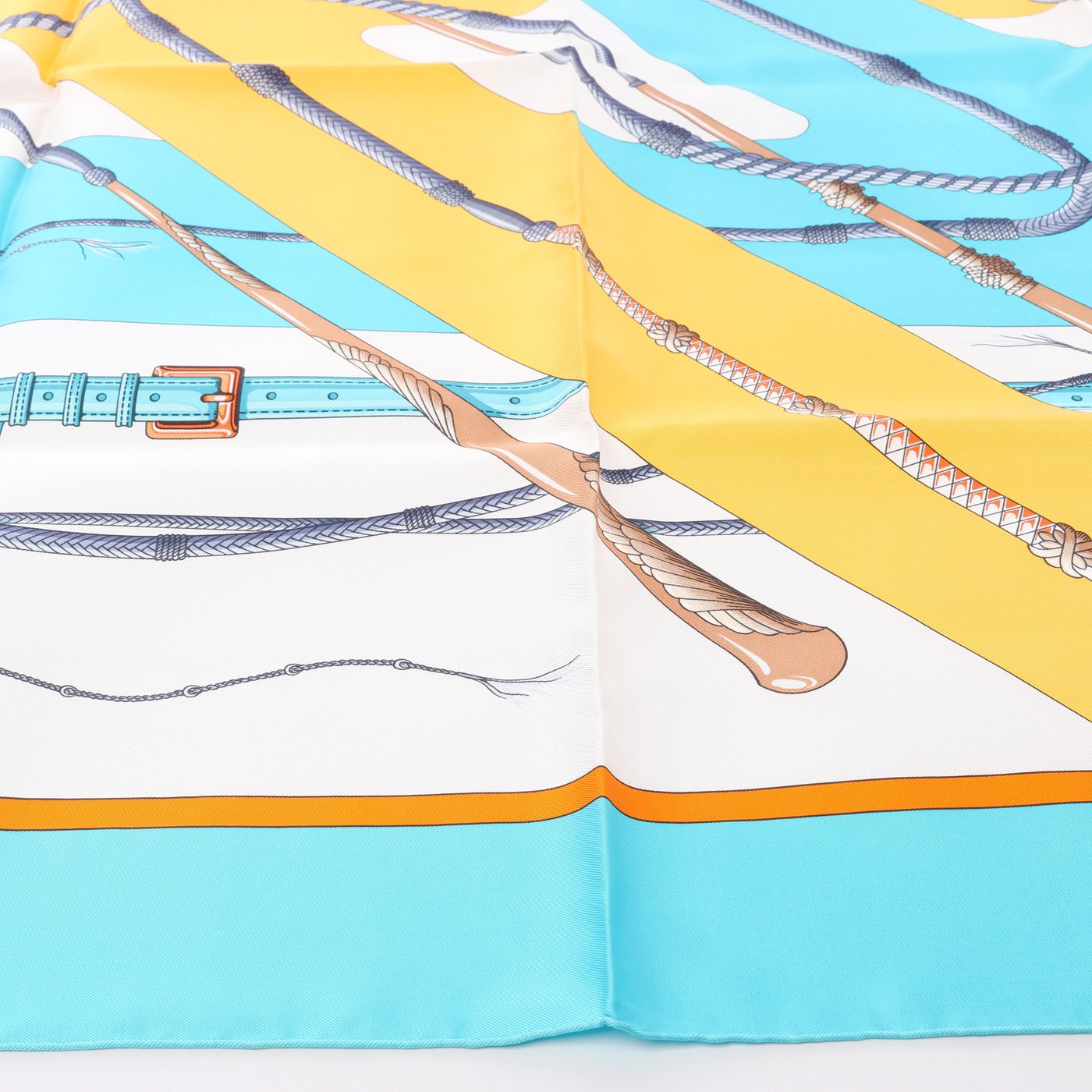 Hermès Carré 90 "Clic Clac" Scarf Silk in Blue x Yellow
