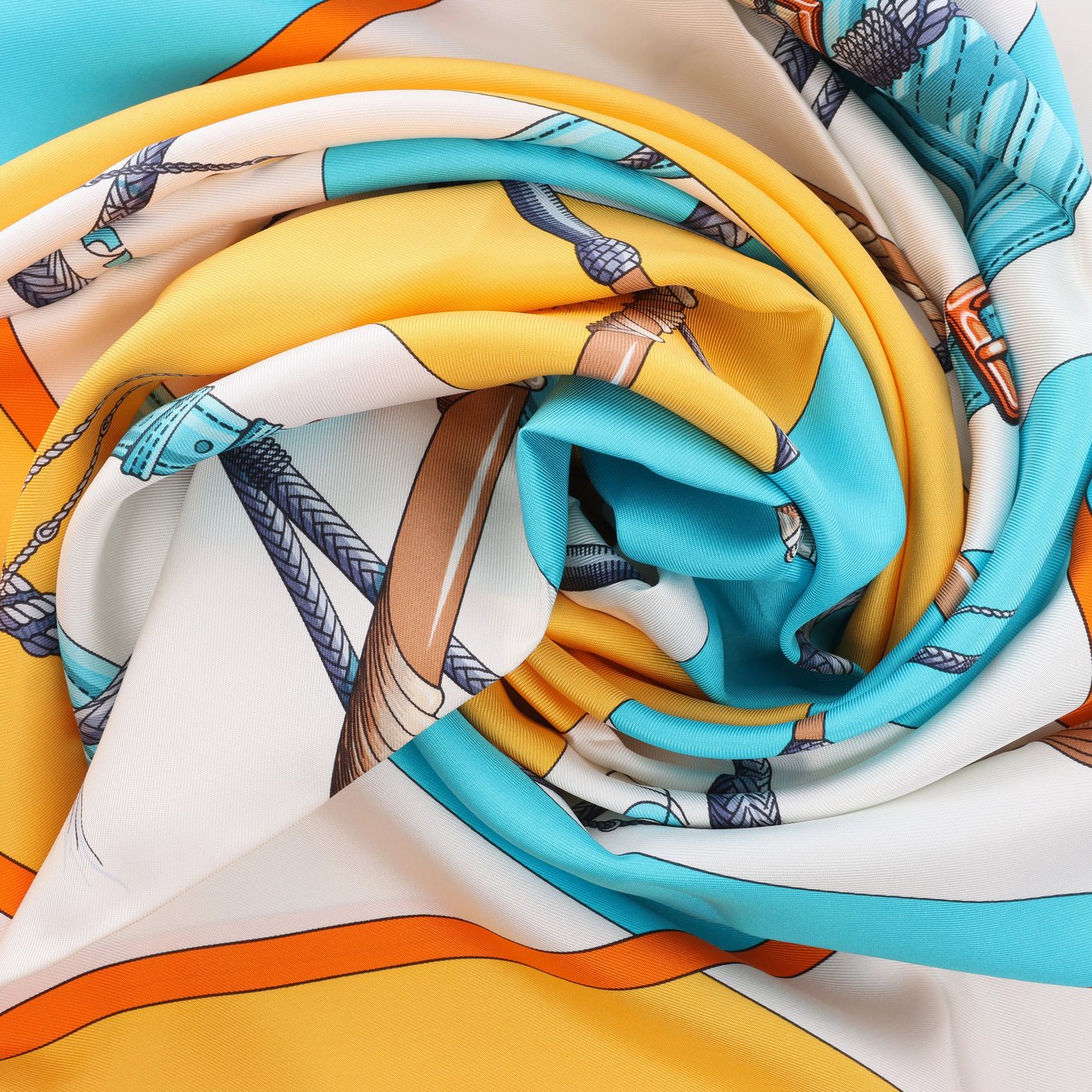 Hermès Carré 90 "Clic Clac" Scarf Silk in Blue x Yellow