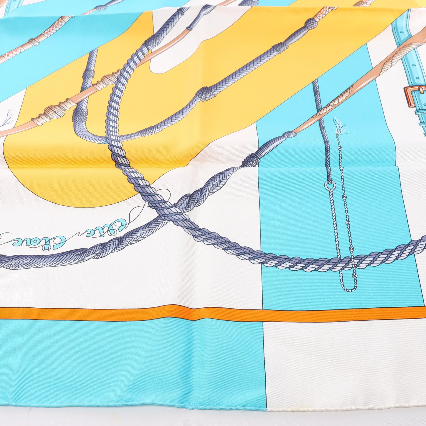 Hermès Carré 90 "Clic Clac" Scarf Silk in Blue x Yellow