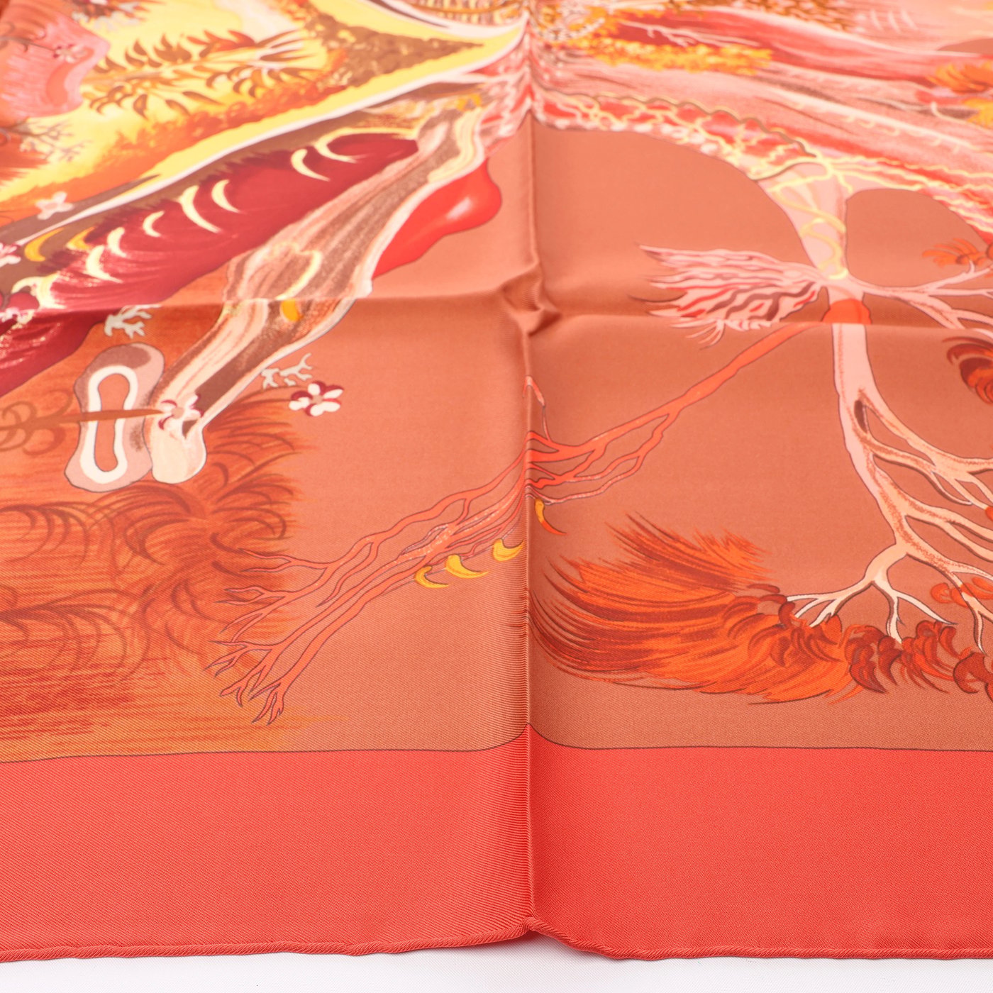 Hermès Carré 90 "Kuggor Tree" Scarf Silk in Red