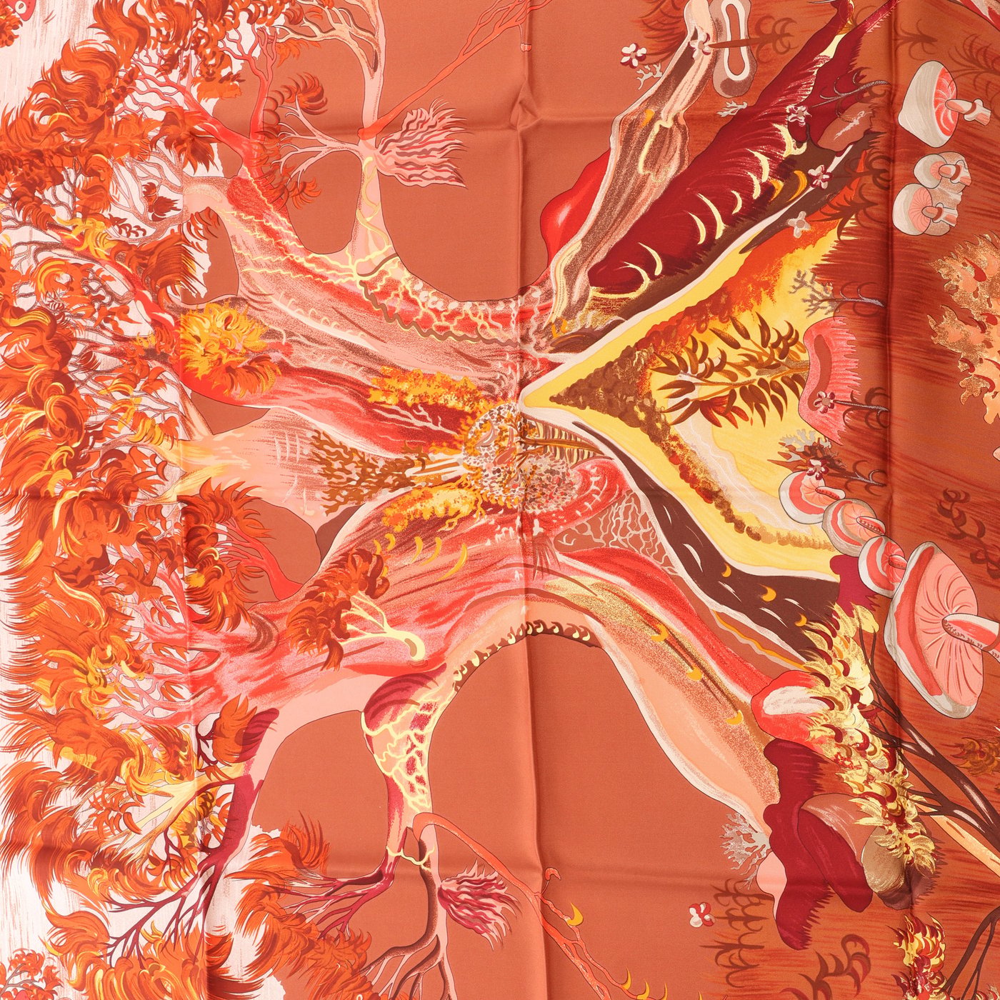 Hermès Carré 90 "Kuggor Tree" Scarf Silk in Red