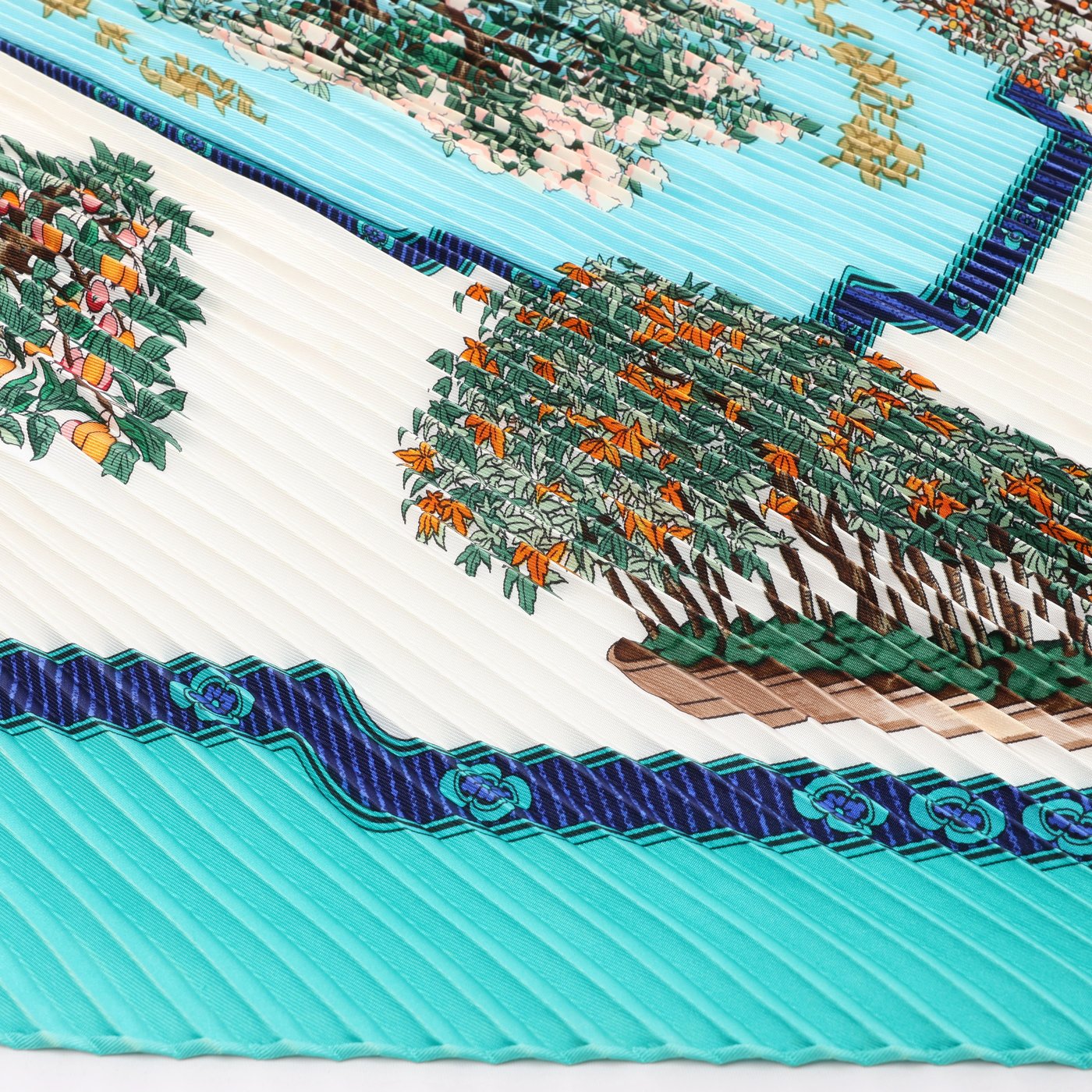 Hermès Carré 90 "BONSAI" Plissé Scarf Silk in Blue