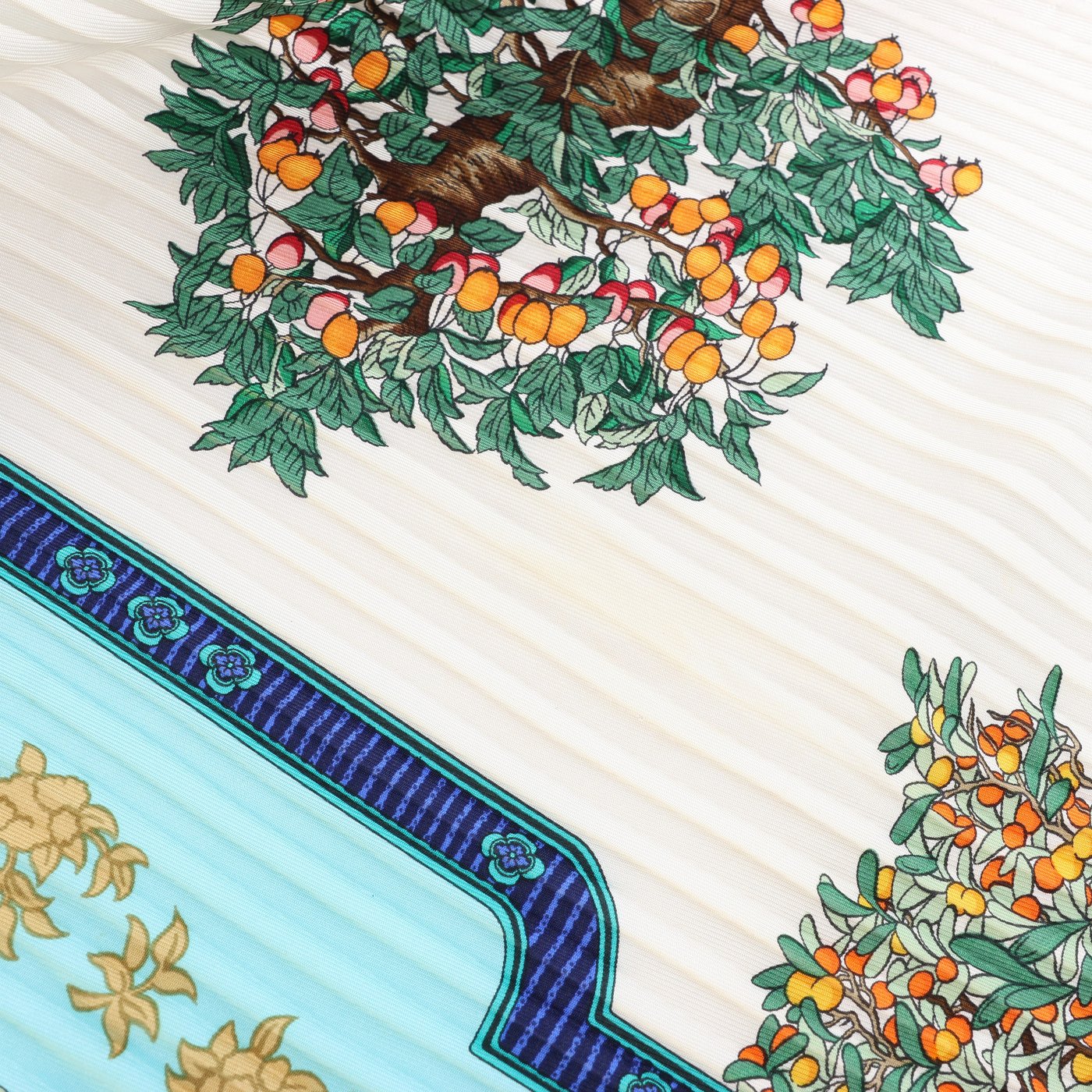Hermès Carré 90 "BONSAI" Plissé Scarf Silk in Blue