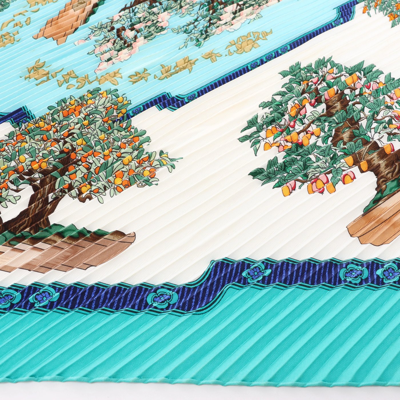 Hermès Carré 90 "BONSAI" Plissé Scarf Silk in Blue