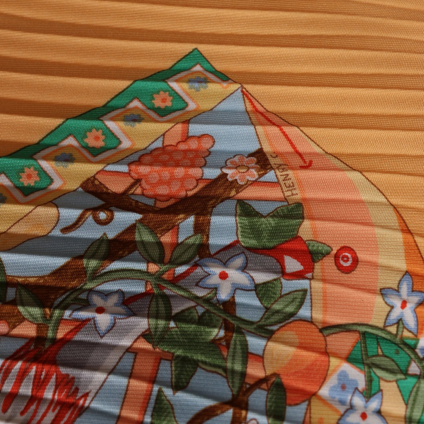 Hermès Carre 90 "Axis Mundi" Plissé Scarf Silk in Orange