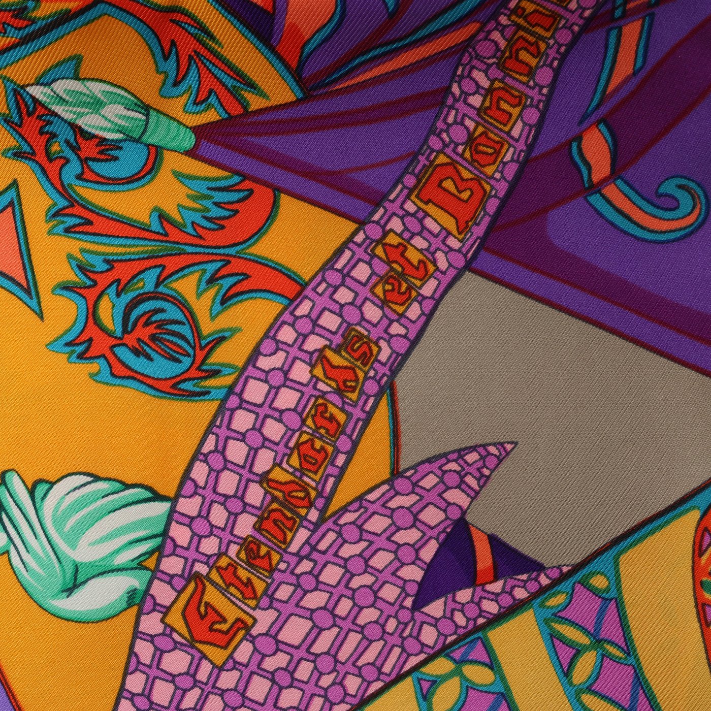 Hermès Carré 90 "Etendards et Bonnieres" Scarf Silk in Grey x Purple