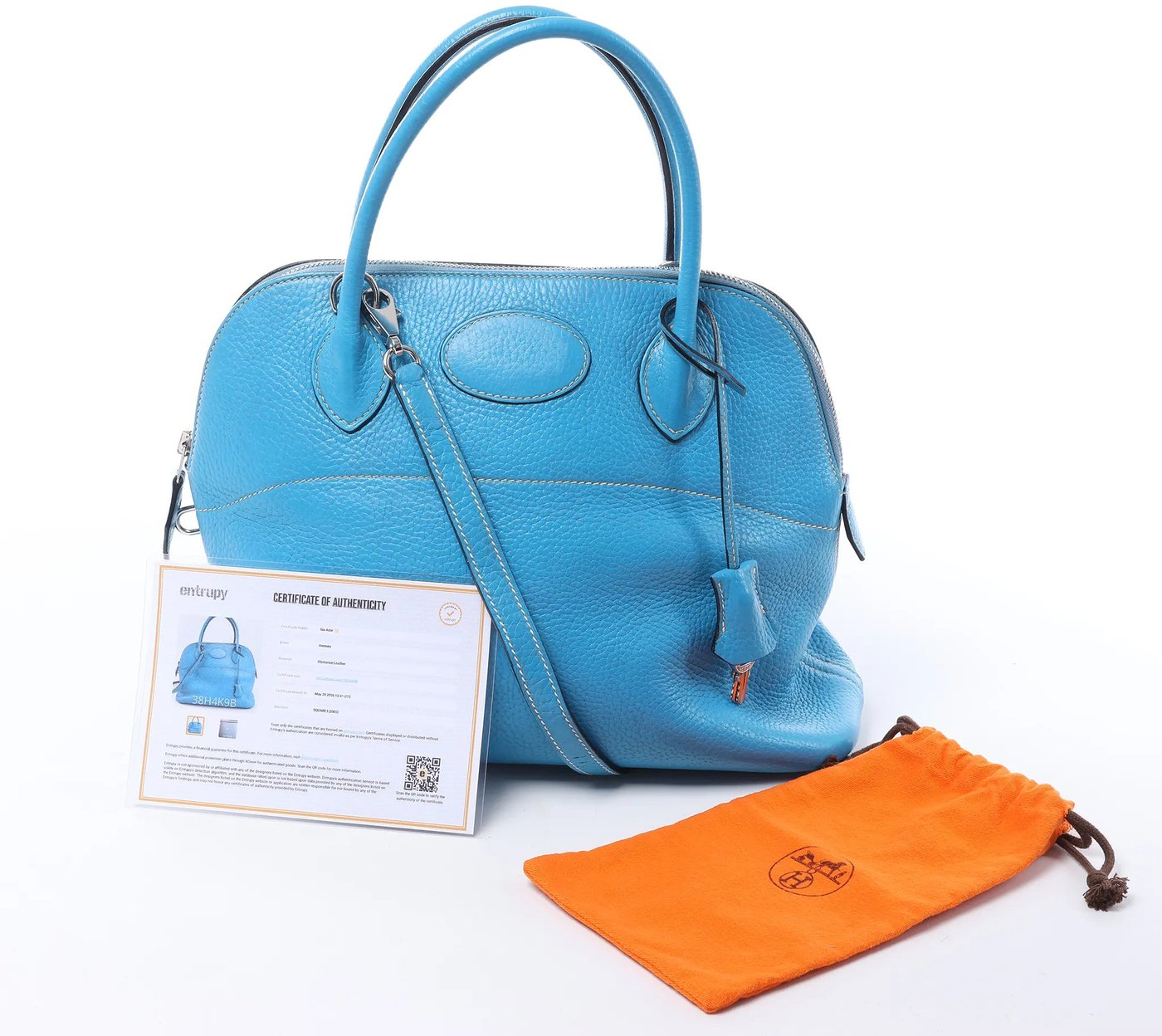 HERMES Bolide 31 Taurillon Clemence 2Way Handbag in Blue □I: 2005