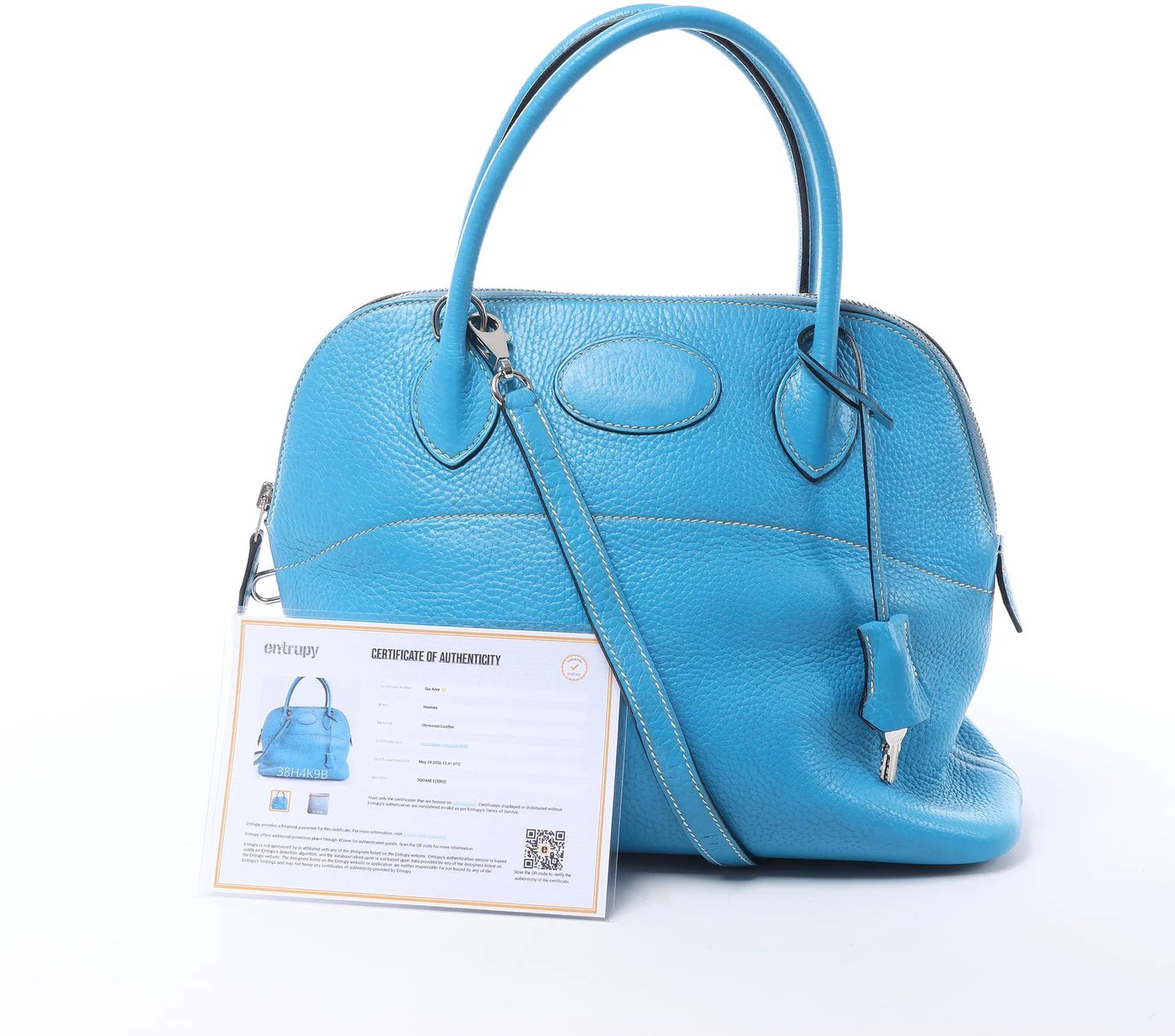 HERMES Bolide 31 Taurillon Clemence 2Way Handbag in Blue □I: 2005