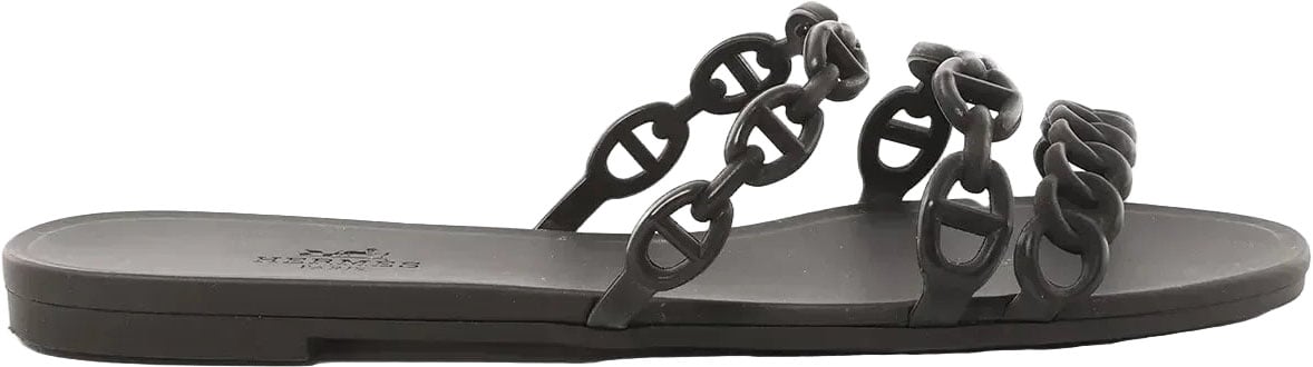HERMES Rivage Rubber Sandals in Black, Size 36 EU