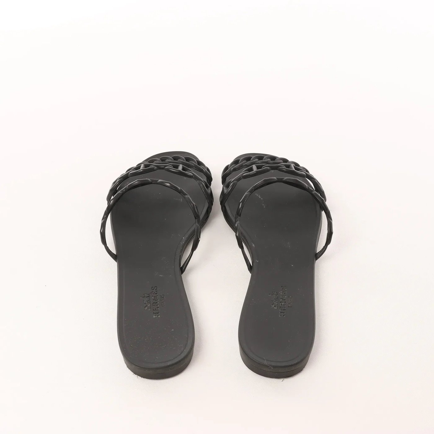 HERMES Rivage Rubber Sandals in Black, Size 36 EU