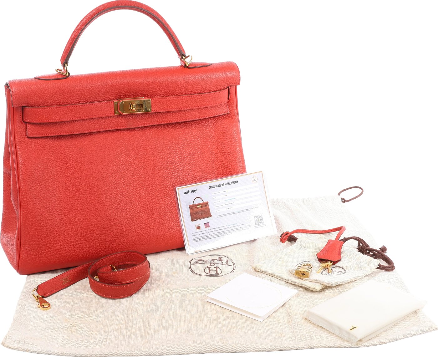 Hermes Kelly 40 Le Tournay Taurillon Clemence 2Way Handbag in Red □P:2012