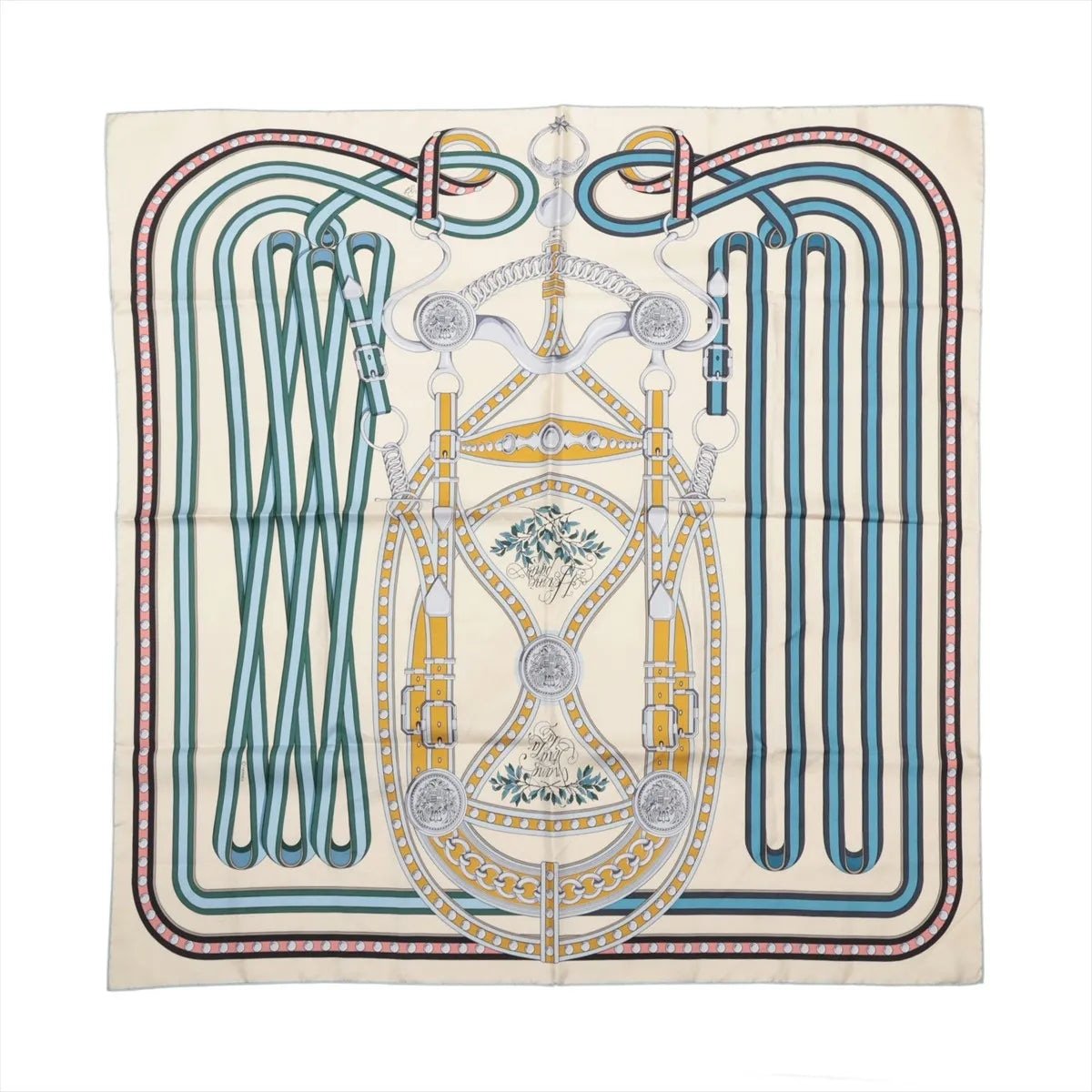 Hermès Carré 90 "Grand Tralala" Silk handkerchief in Beige x Blue