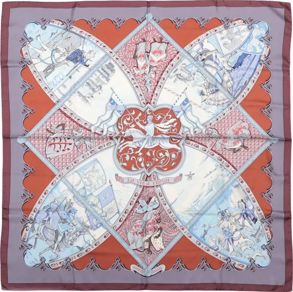Hermès Carré 90 "LA VIE a CHEVAL" Silk handkerchief in Brown x Blue