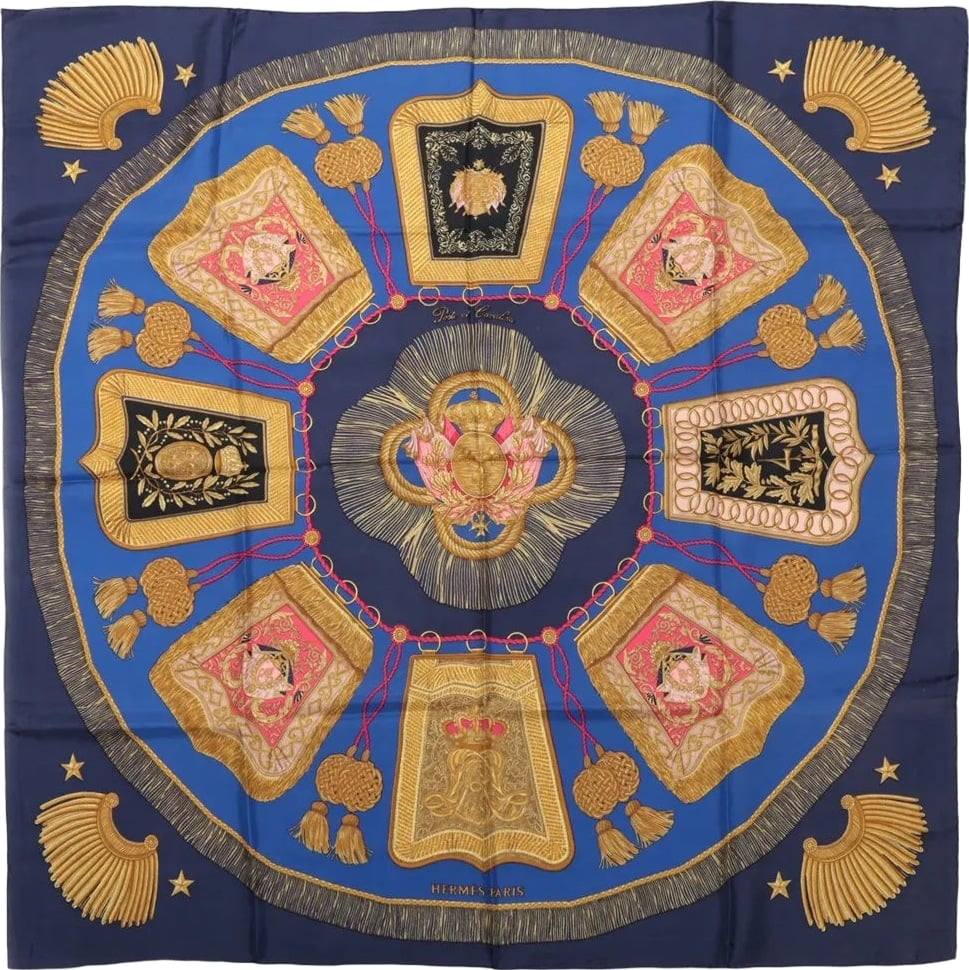 Hermès Carré 90 "Poste et Cavalerie" Silk handkerchief in Navy Blue