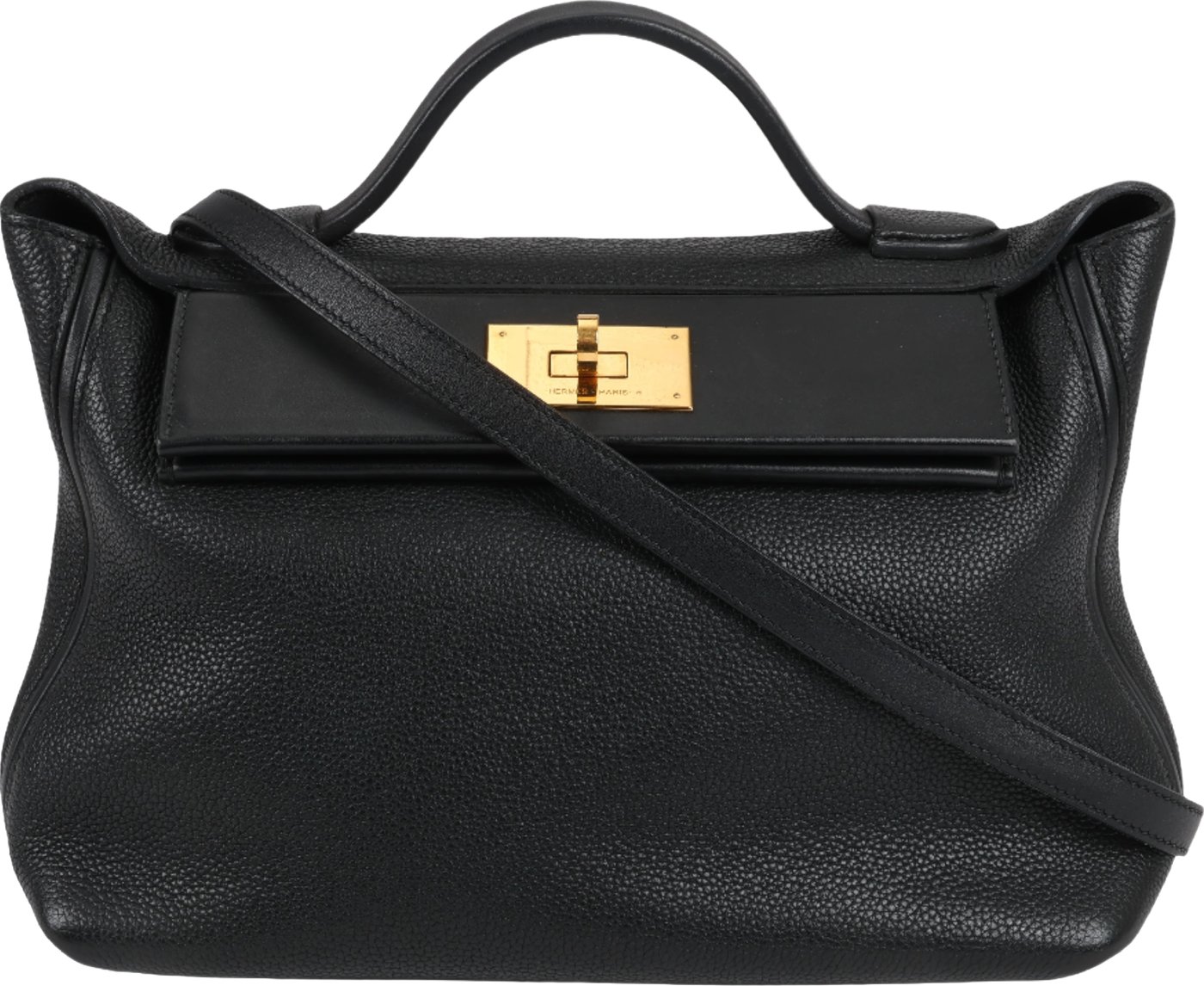 HERMES 24/24 29 Togo Leather Handbag in Black and Gold Metal Fittings D: 2019