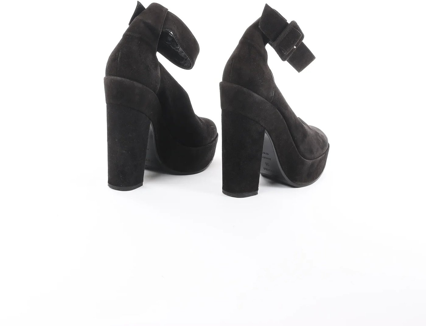 HERMES Leather & Suede Strap Heels in Black, Size 38 EU