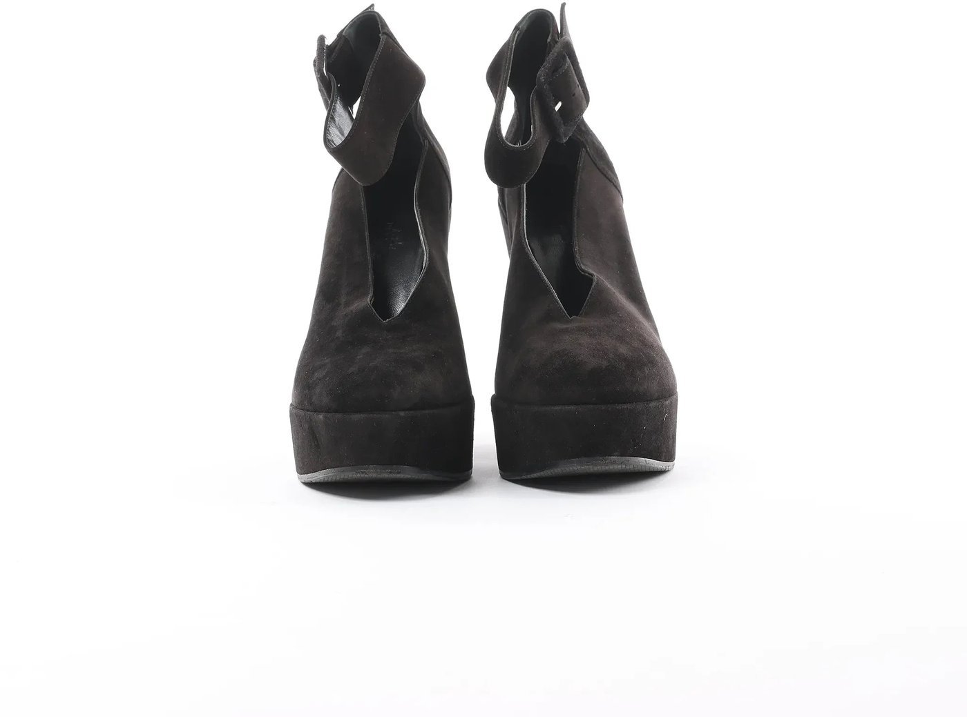 HERMES Leather & Suede Strap Heels in Black, Size 38 EU