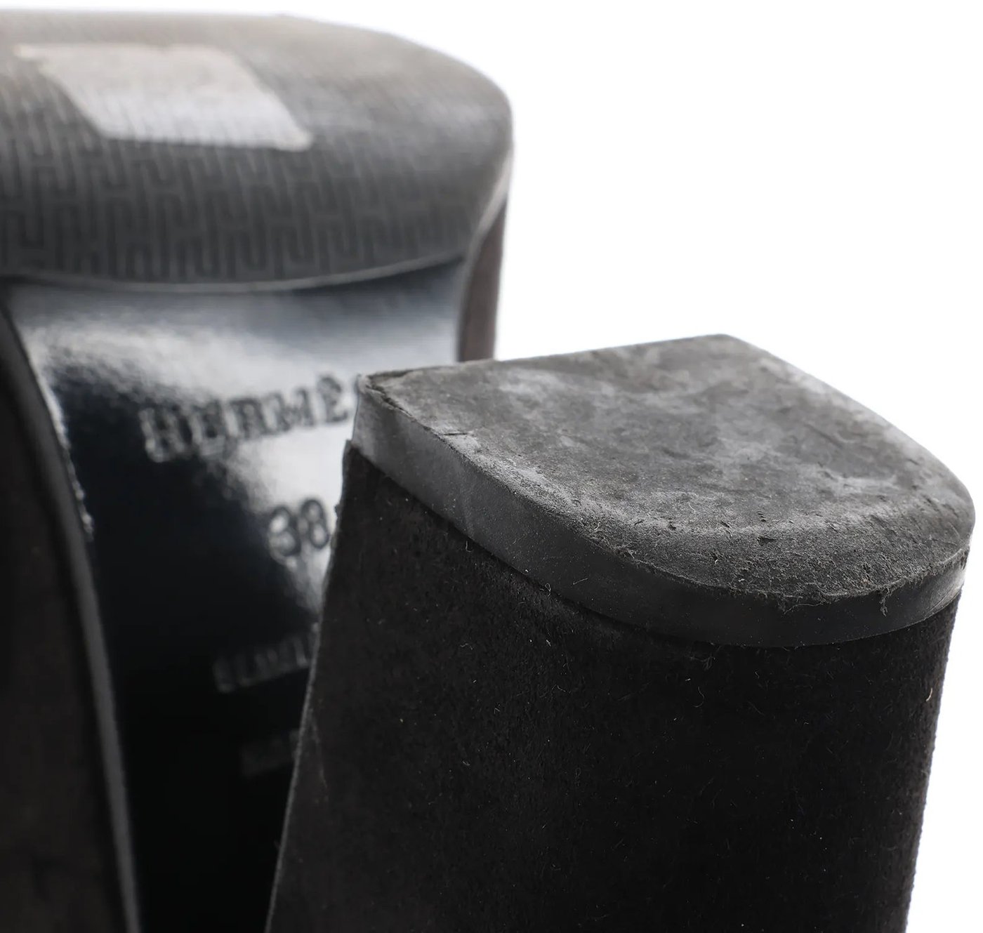 HERMES Leather & Suede Strap Heels in Black, Size 38 EU