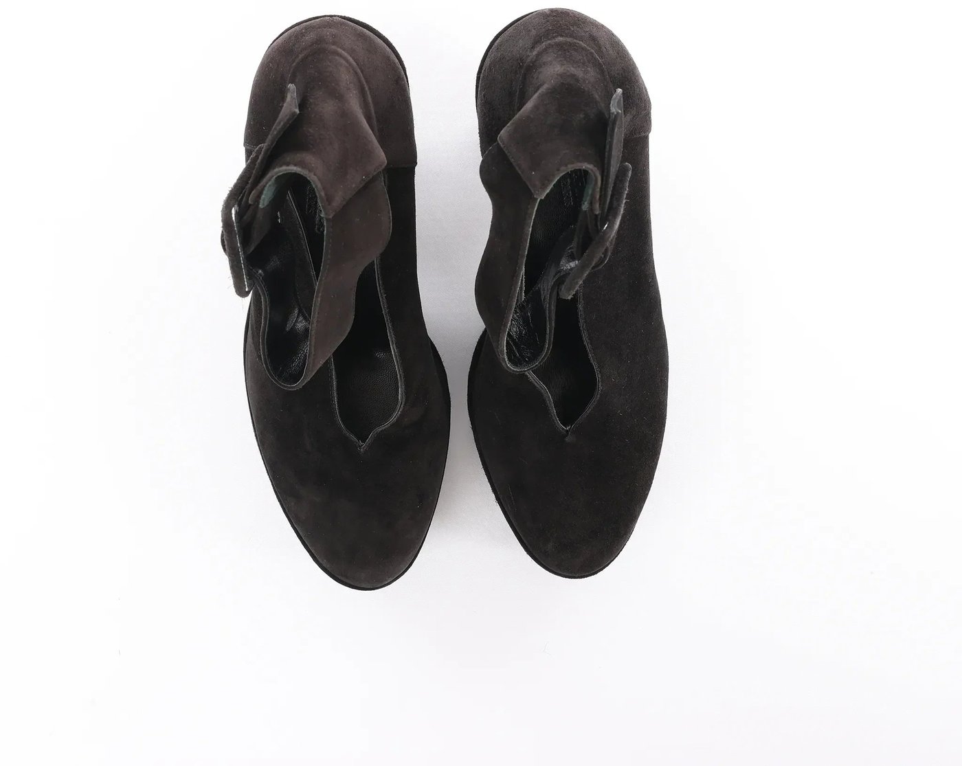 HERMES Leather & Suede Strap Heels in Black, Size 38 EU