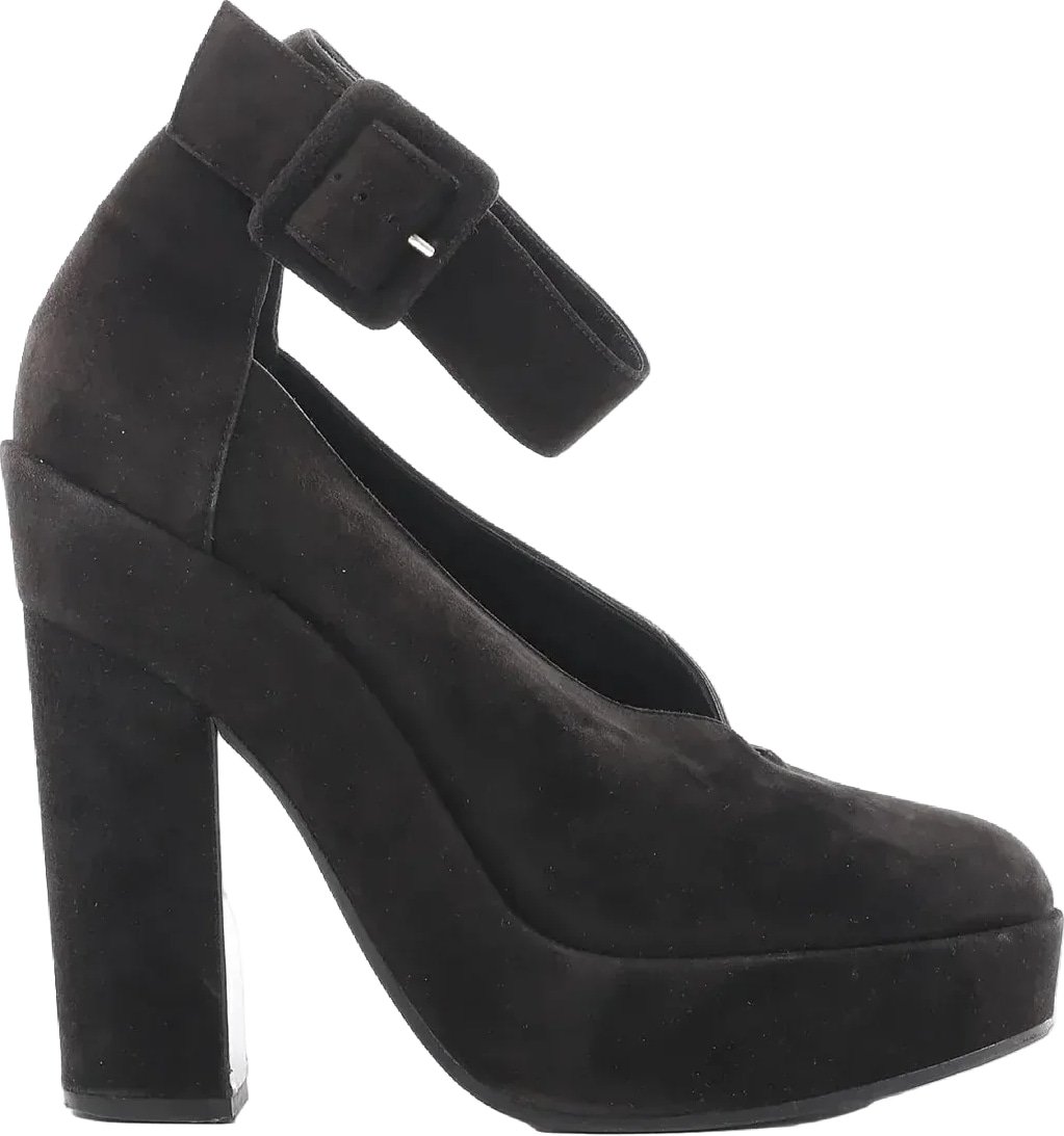 HERMES Leather & Suede Strap Heels in Black, Size 38 EU