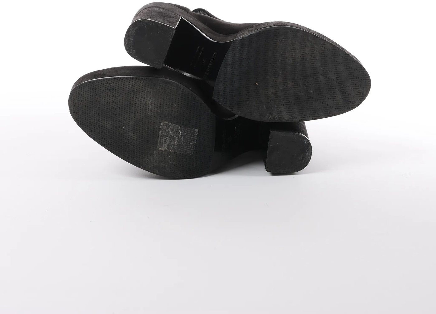 HERMES Leather & Suede Strap Heels in Black, Size 38 EU