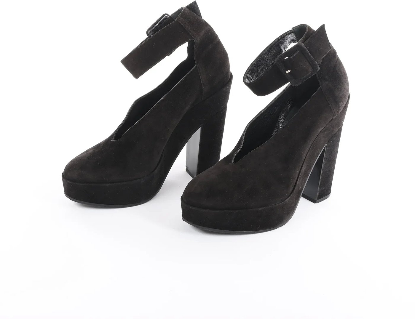 HERMES Leather & Suede Strap Heels in Black, Size 38 EU