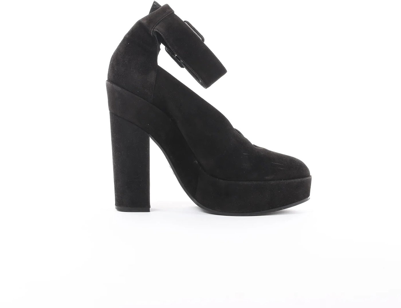 HERMES Leather & Suede Strap Heels in Black, Size 38 EU