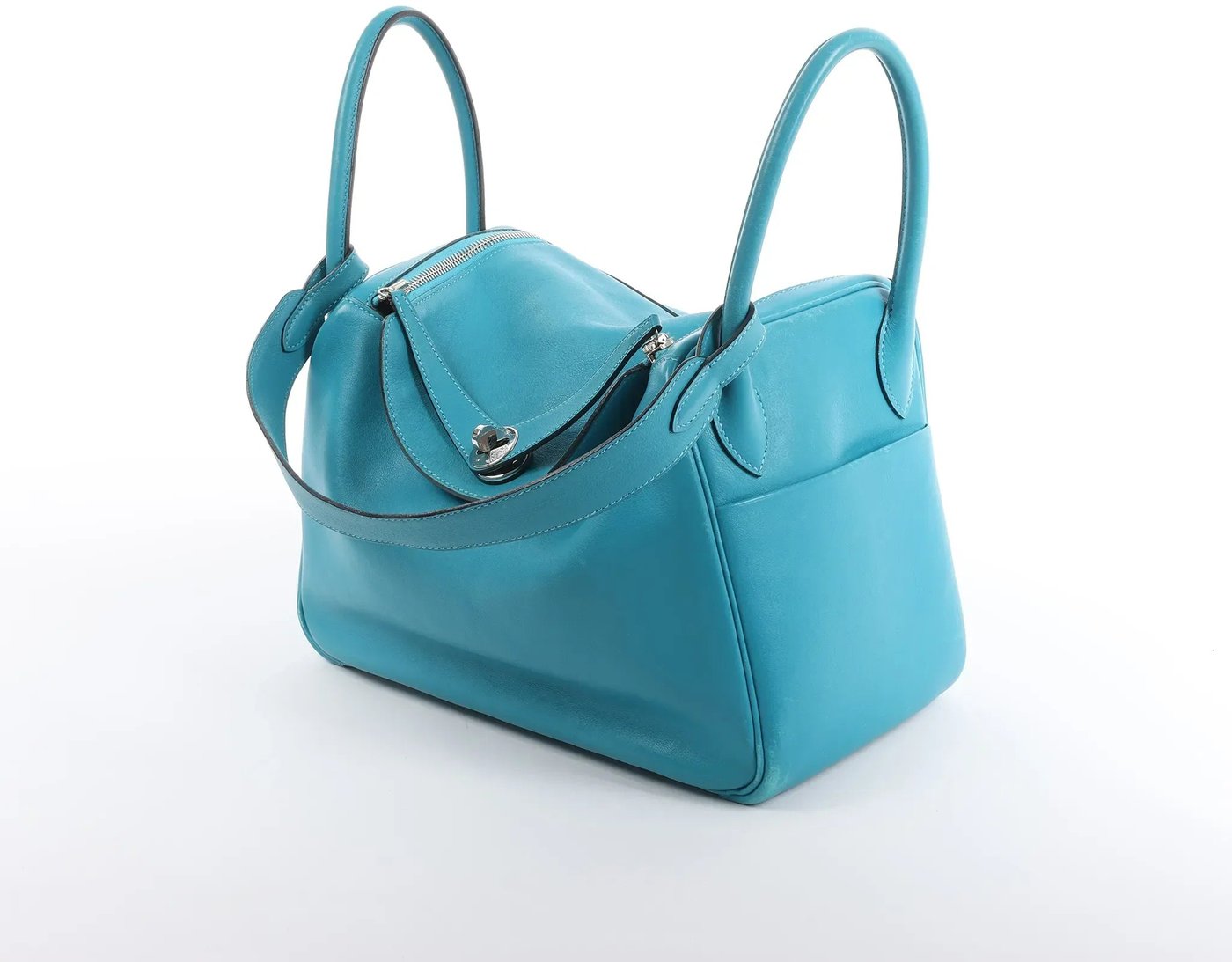 Hermes Lindy 30 Veau Swift 2Way Handbag in Turquoise □K: 2007
