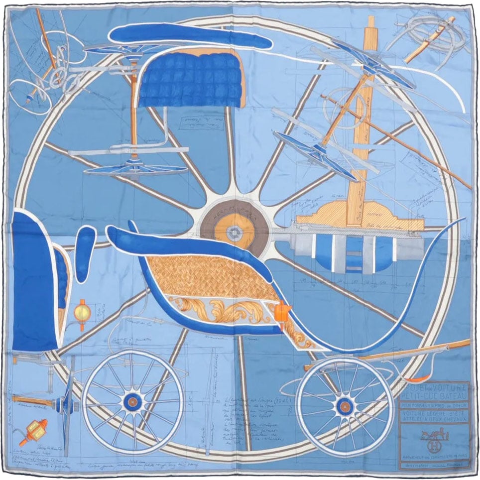 Hermès Carré 90 "Projet De Voiture" Silk handkerchief in Blue