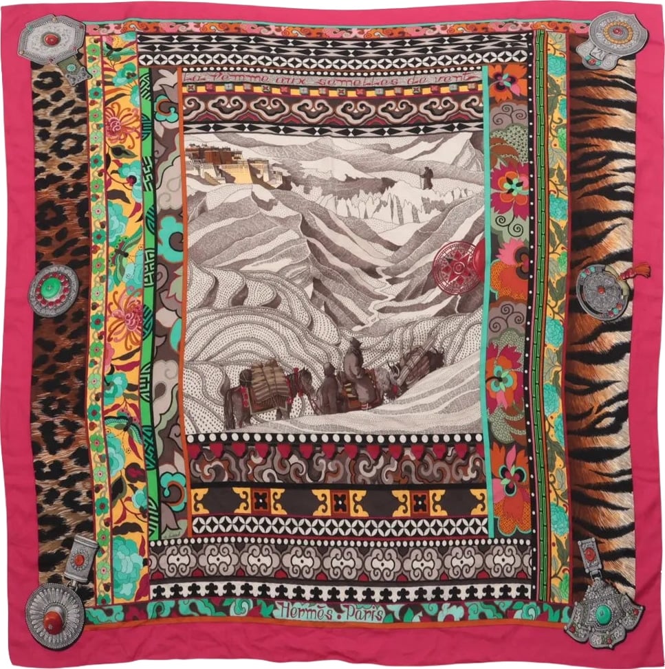 Hermès Carré Géant "La Femme aux Semelles de Vent" Cashmere & Silk Scarf in Pink